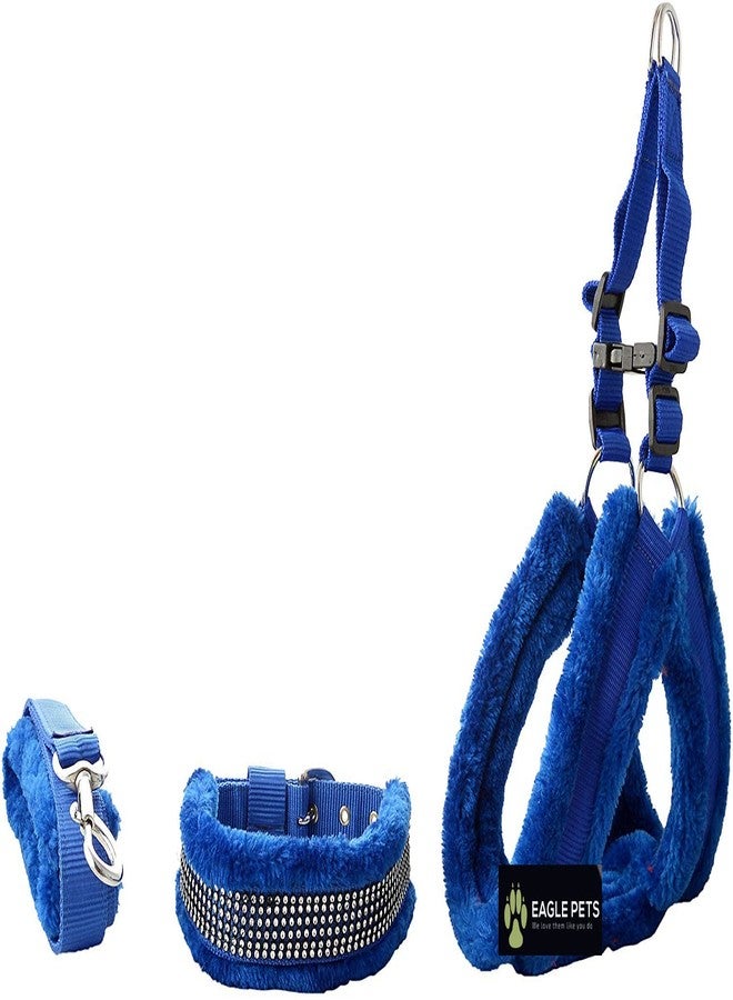 Eagle Pets Nylon Fur Dog Harness, Dog Collar & Leash Set for Puppy. Adjustable.Soft Fabric Made for Puppy, Best for 3-8kg Dogs. (Blue, Extra Small) - Image 1